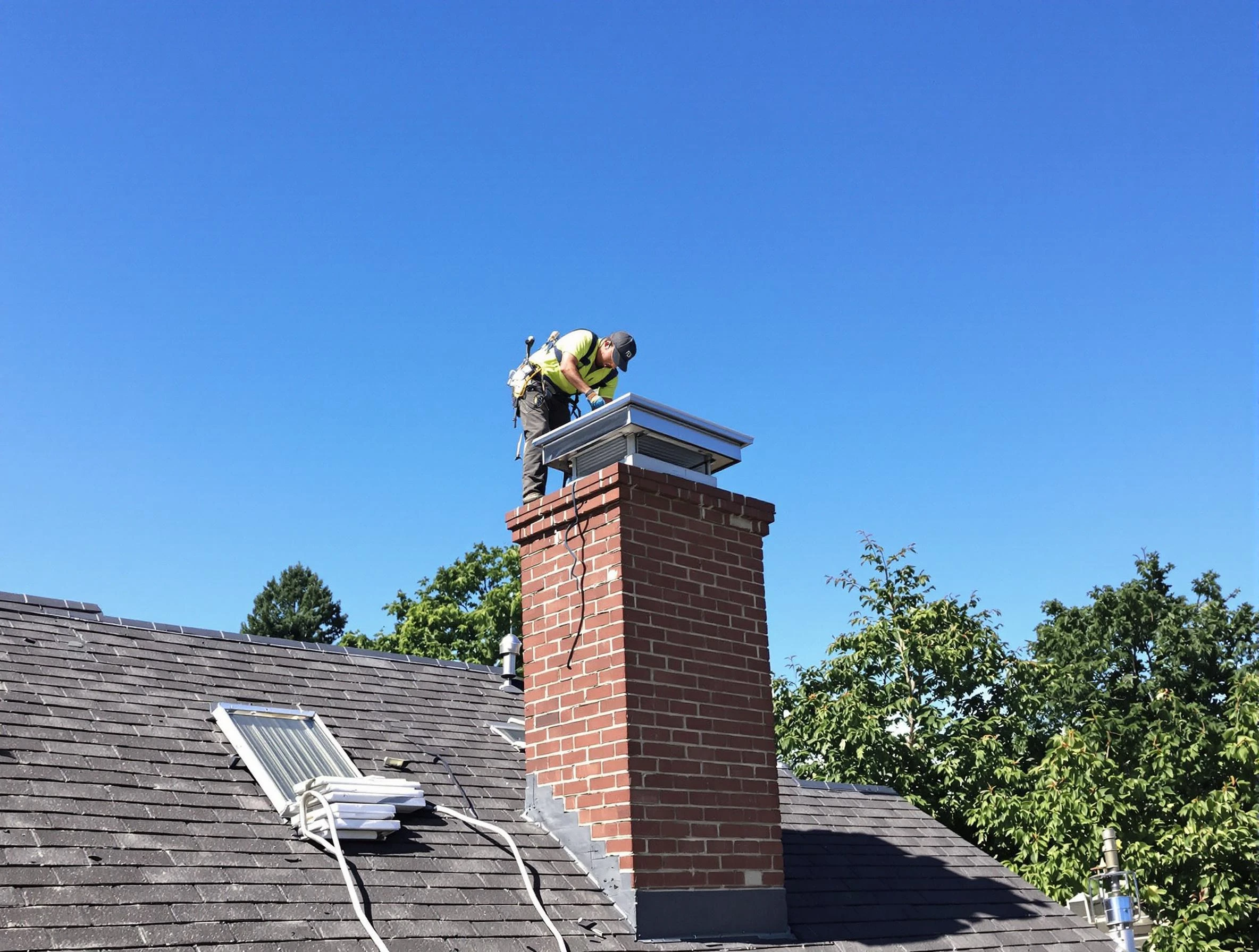 Murfreesboro Chimney Sweep technician measuring a chimney cap in Murfreesboro, TN