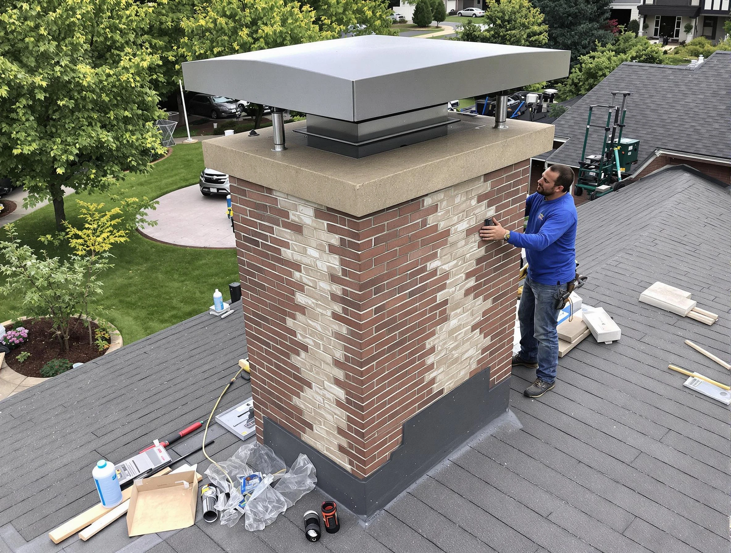 Murfreesboro Chimney Sweep team working on a custom chimney remodel in Murfreesboro, TN